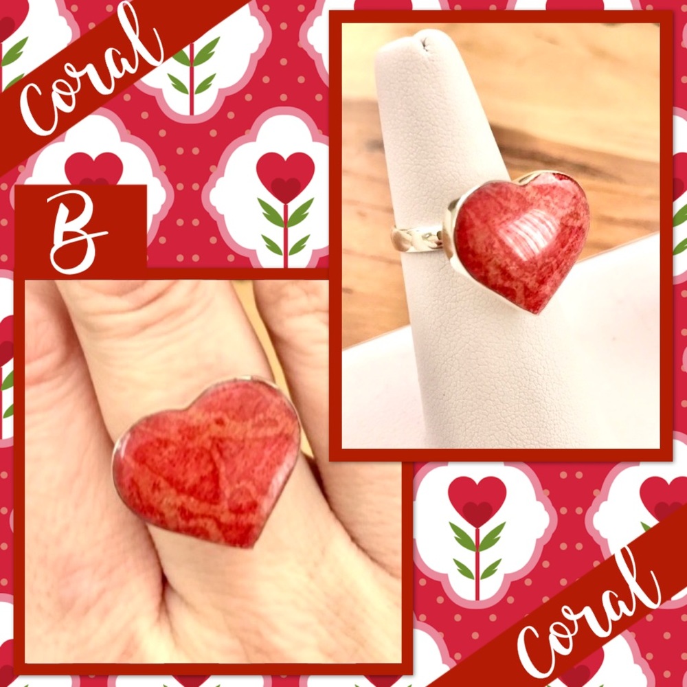 Coral Sterling Silver Adjustable Ring Euc / Nwot … - image 3